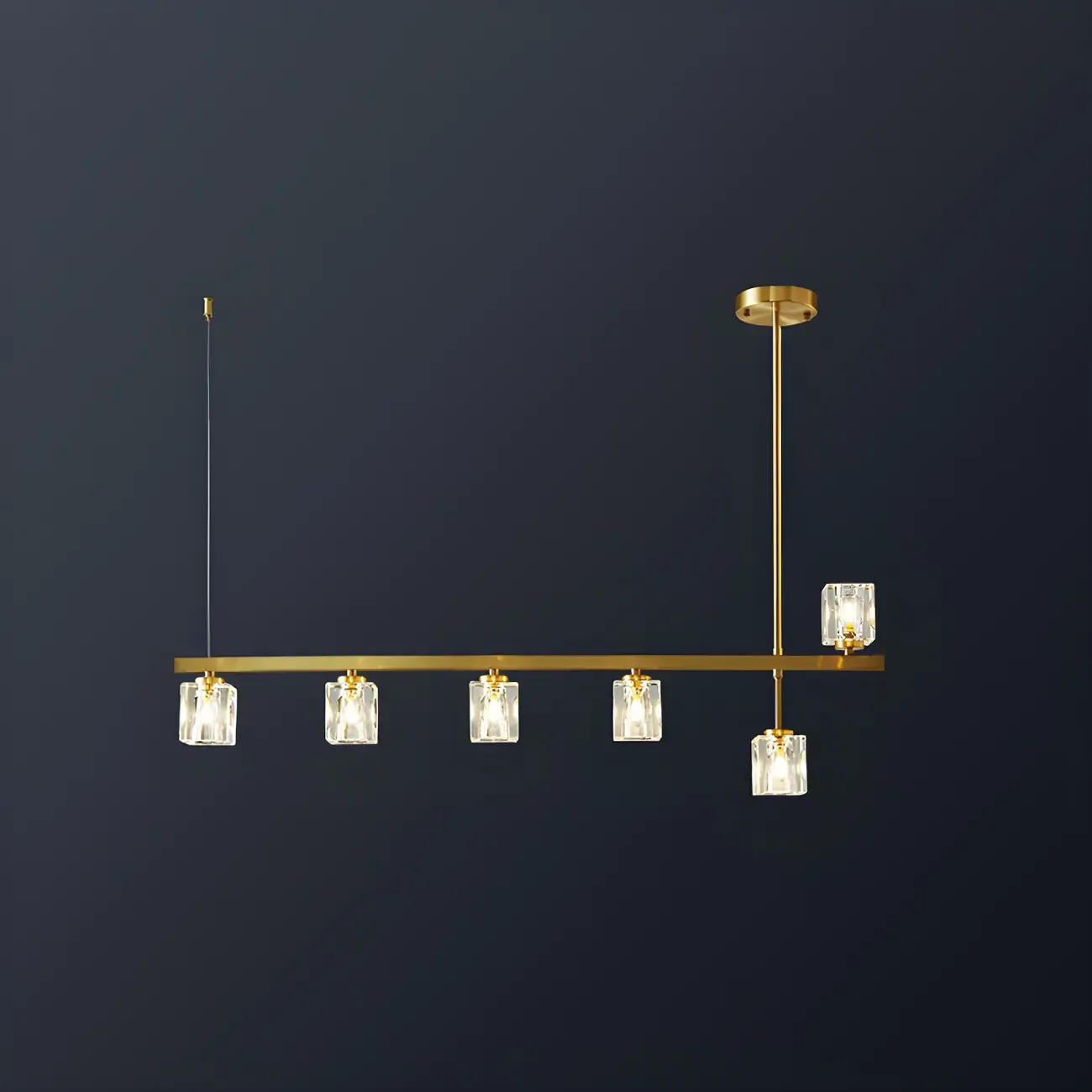 Geometric Gold Crystal Linear Island Pendant Light Image - 6