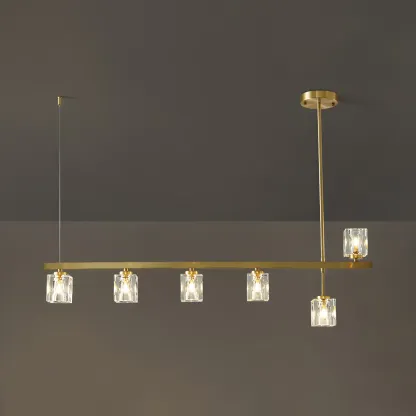 Geometric Gold Crystal Linear Island Pendant Light Image - 8