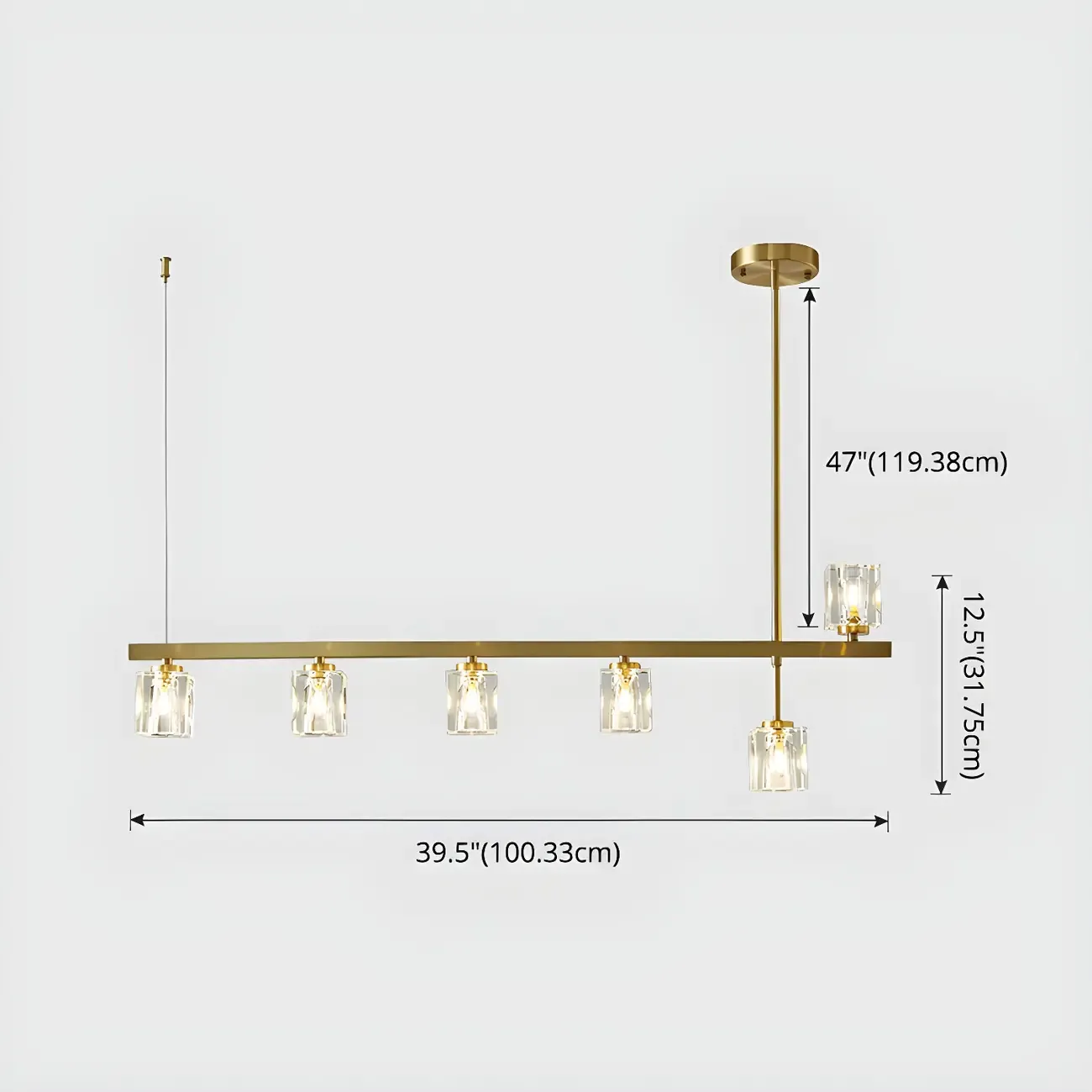 Geometric Gold Crystal Linear Island Pendant Light Image - 9