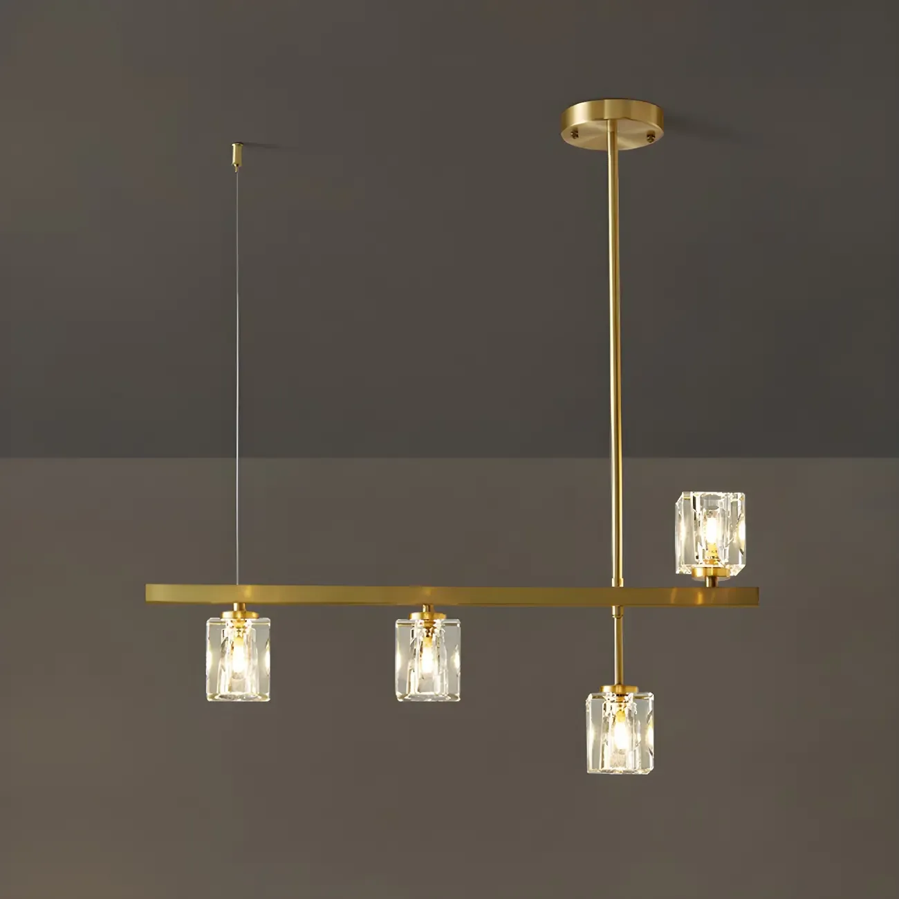 Geometric Gold Crystal Linear Island Pendant Light Image - 11