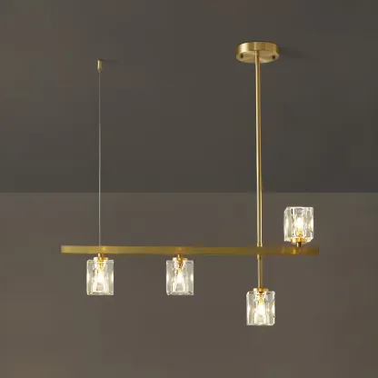 Geometric Gold Crystal Linear Island Pendant Light Image - 11