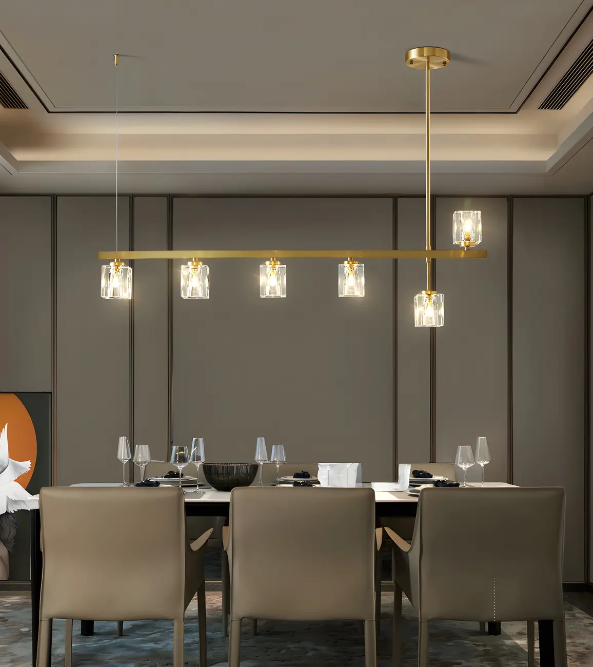 Geometric Gold Crystal Linear Island Pendant Light Image - 15 | homeyfad