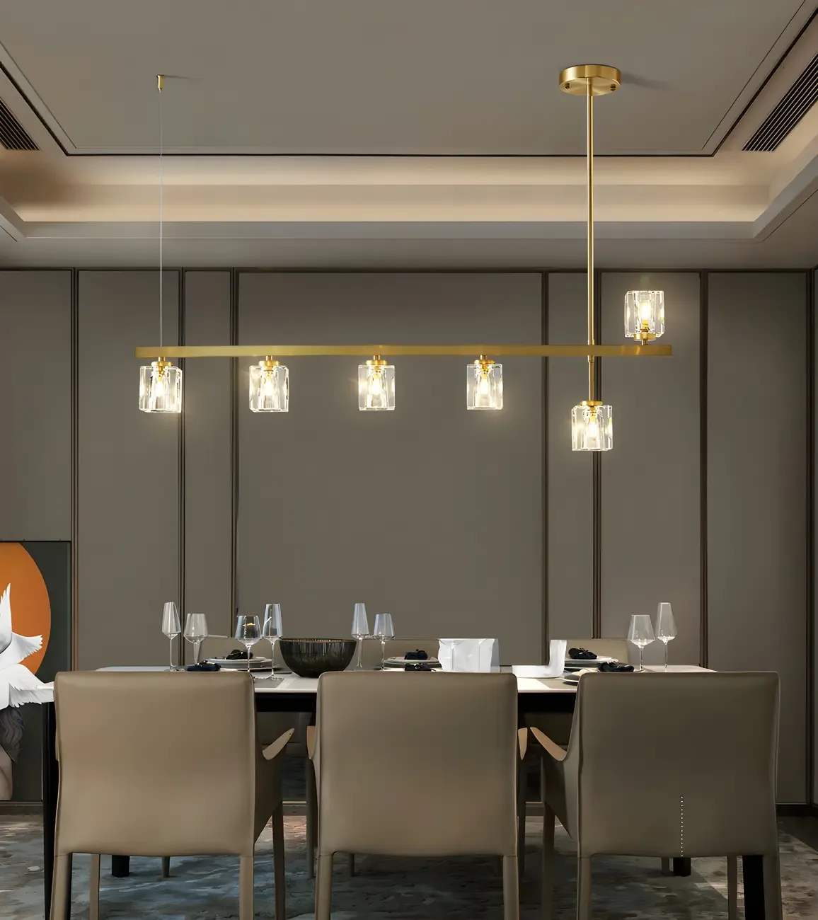 Geometric Gold Crystal Linear Island Pendant Light Image - 15