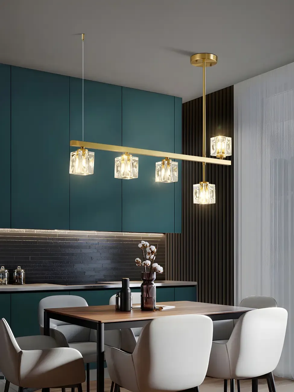 Geometric Gold Crystal Linear Island Pendant Light Image - 16