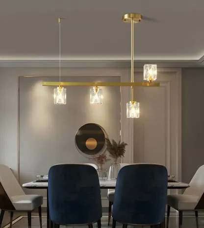 Geometric Gold Crystal Linear Island Pendant Light Image - 17