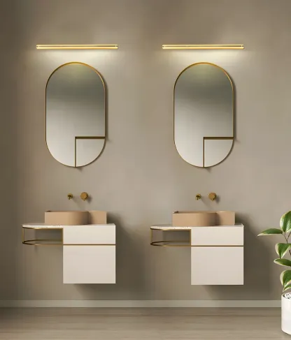 Modern Copper Linear Vanity Light with LED Bulbs for Bathroom Image - 14