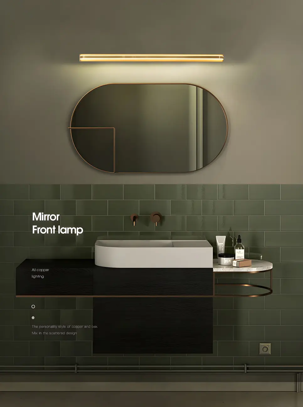 Modern Copper Linear Vanity Light with LED Bulbs for Bathroom Image - 16 | homeyfad