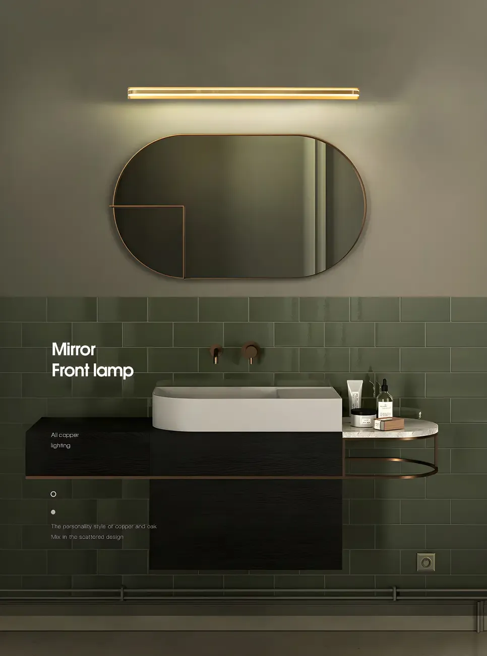 Modern Copper Linear Vanity Light with LED Bulbs for Bathroom Image - 16