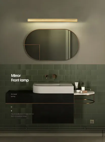 Modern Copper Linear Vanity Light with LED Bulbs for Bathroom Image - 16