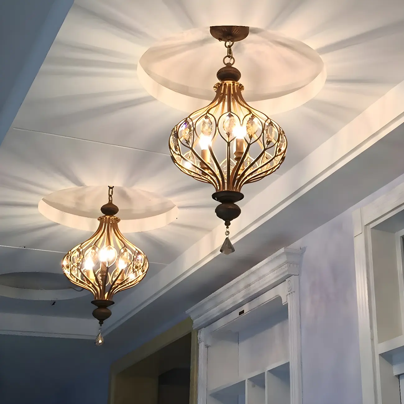 Traditional Globe Gold Caged Hanging Pendant Light for Hallway Image - 1 | homeyfad