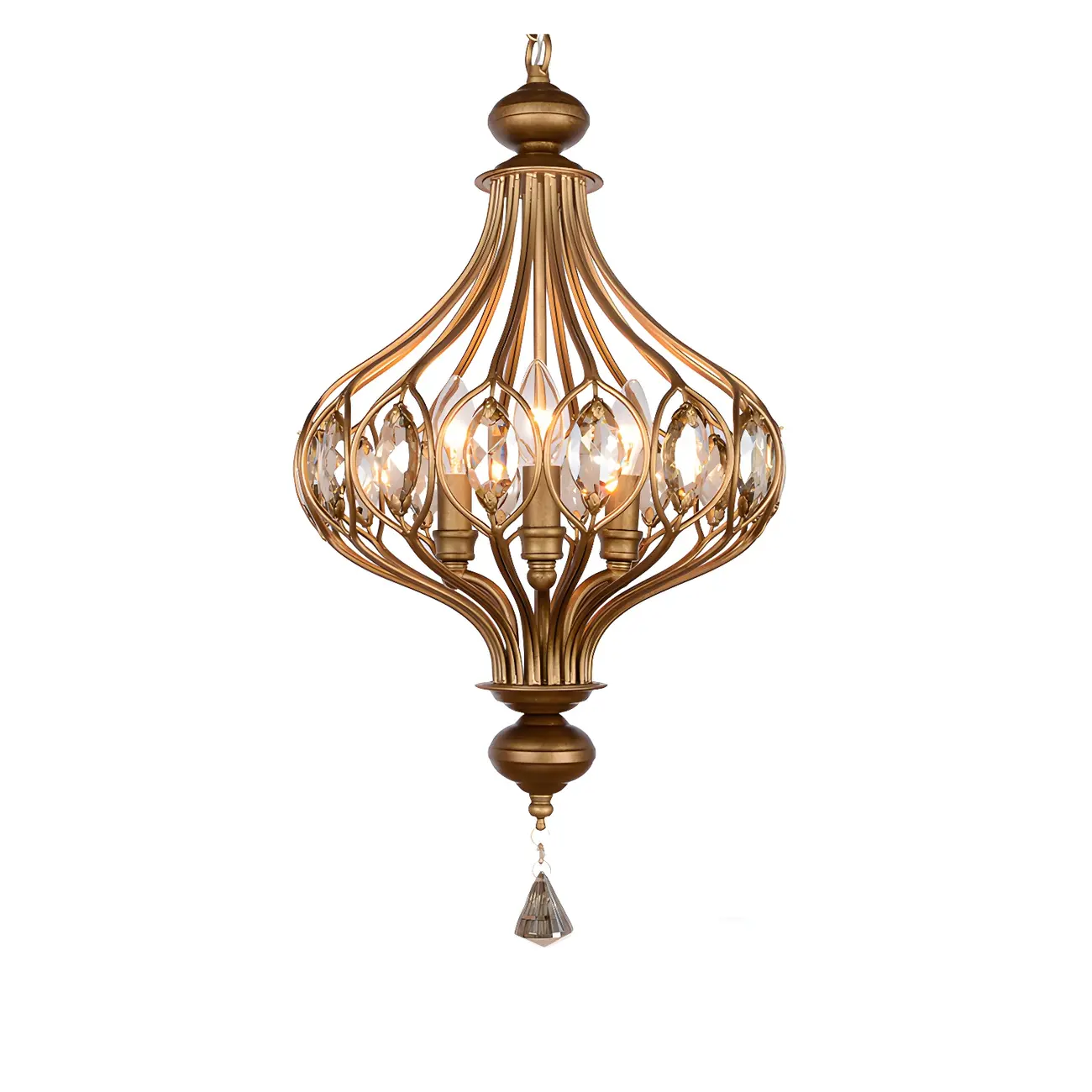 Traditional Globe Gold Caged Hanging Pendant Light for Hallway Image - 3 | homeyfad