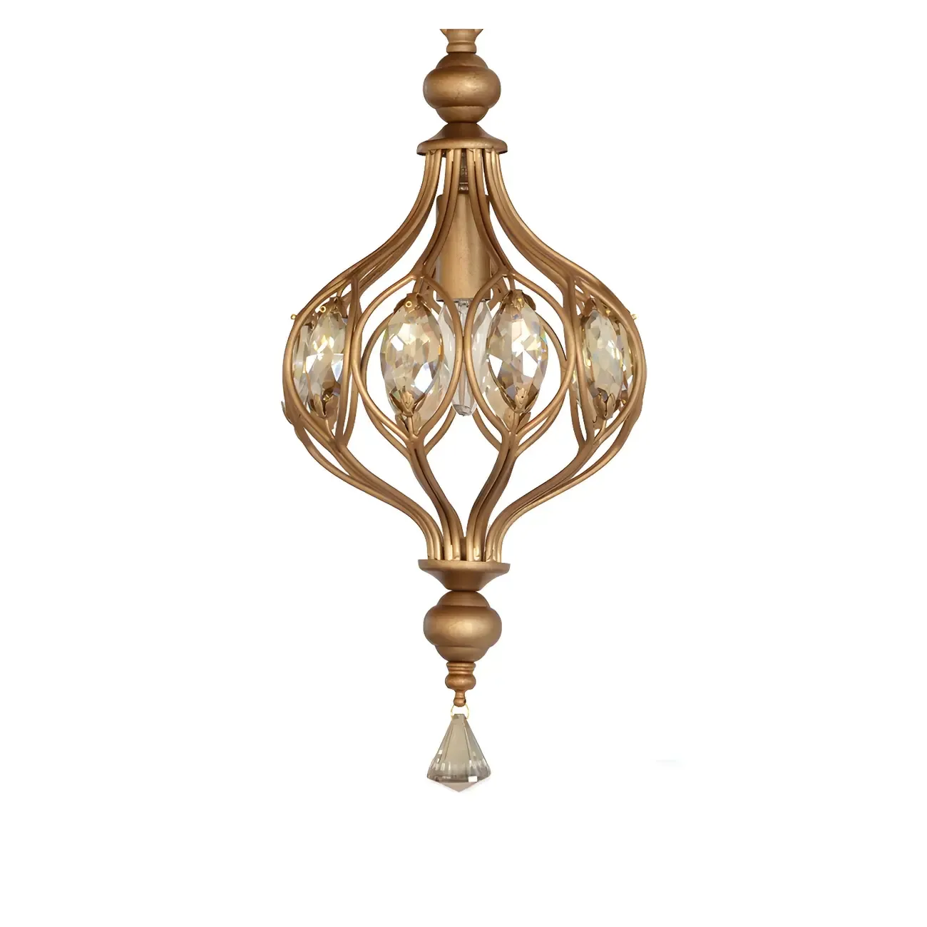 Traditional Globe Gold Caged Hanging Pendant Light for Hallway Image - 4