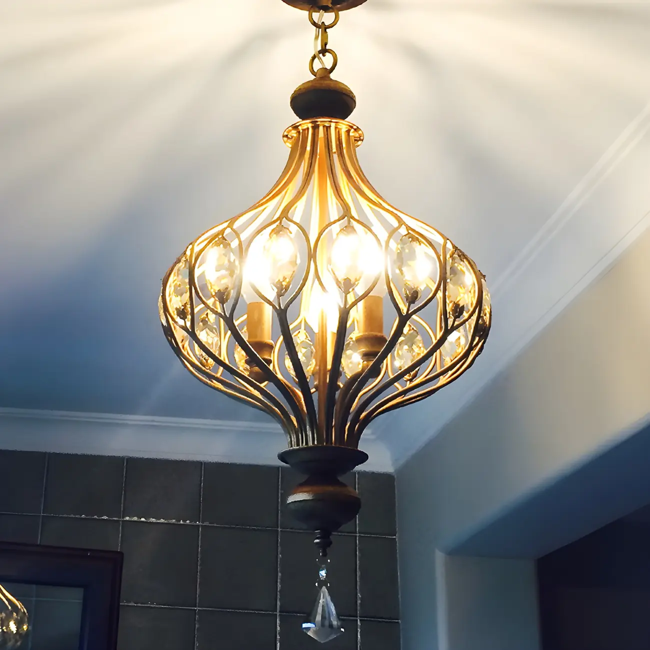 Traditional Globe Gold Caged Hanging Pendant Light for Hallway Image - 2 | homeyfad