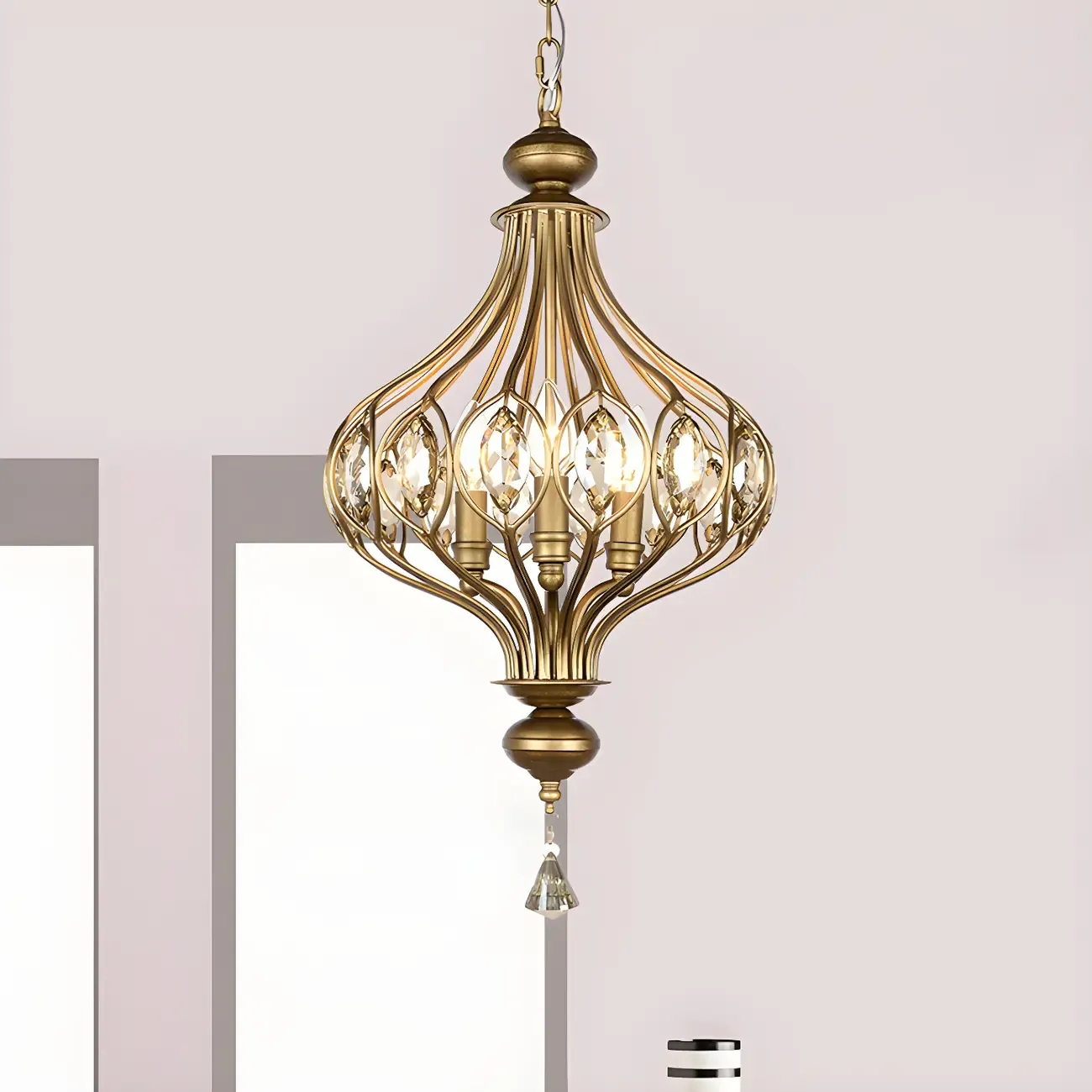 Traditional Globe Gold Caged Hanging Pendant Light for Hallway Image - 5
