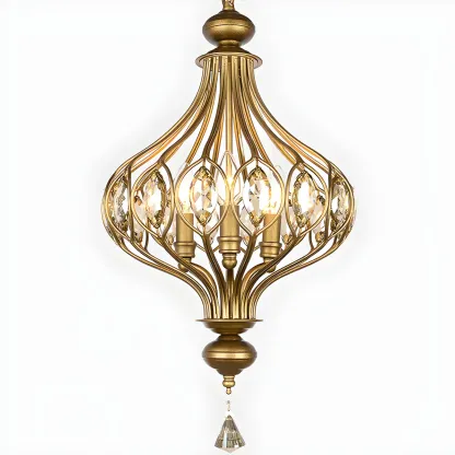 Traditional Globe Gold Caged Hanging Pendant Light for Hallway Image - 6