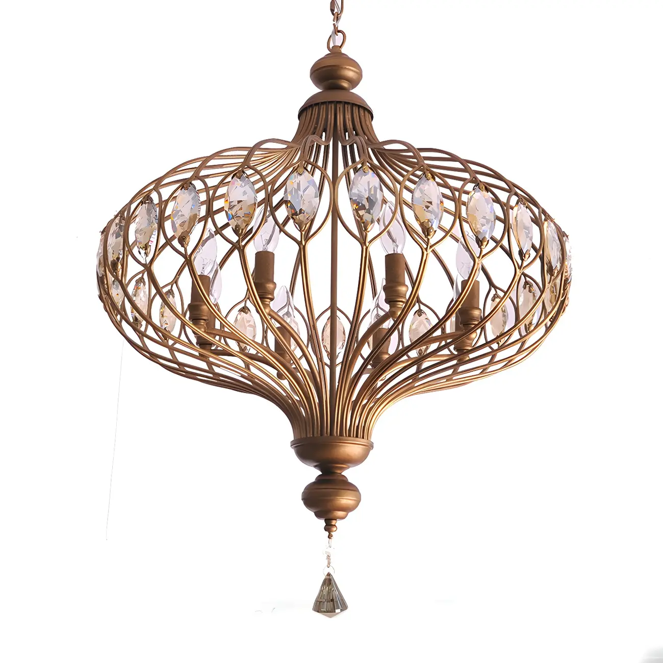 Traditional Globe Gold Caged Hanging Pendant Light for Hallway Image - 8 | homeyfad