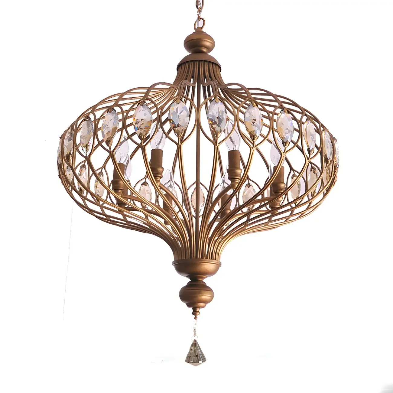 Traditional Globe Gold Caged Hanging Pendant Light for Hallway Image - 8