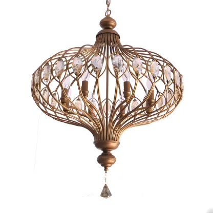 Traditional Globe Gold Caged Hanging Pendant Light for Hallway Image - 8