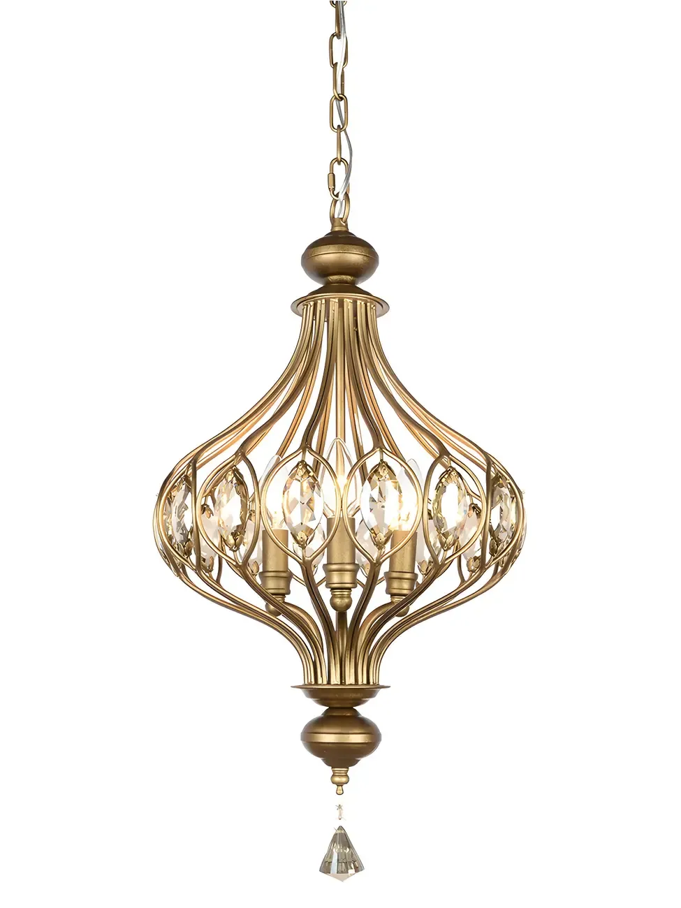 Traditional Globe Gold Caged Hanging Pendant Light for Hallway Image - 9