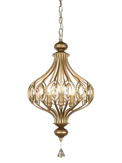 Traditional Globe Gold Caged Hanging Pendant Light for Hallway Image - 9