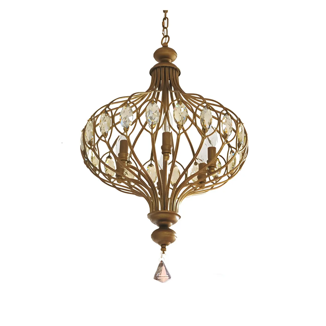Traditional Globe Gold Caged Hanging Pendant Light for Hallway Image - 10 | homeyfad