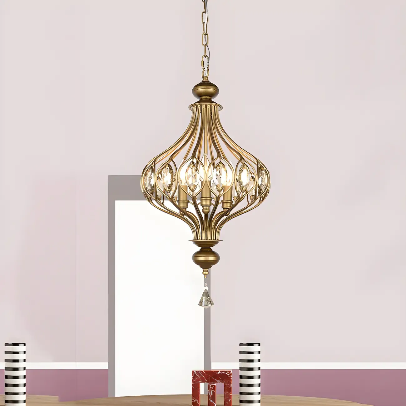 Traditional Globe Gold Caged Hanging Pendant Light for Hallway Image - 12