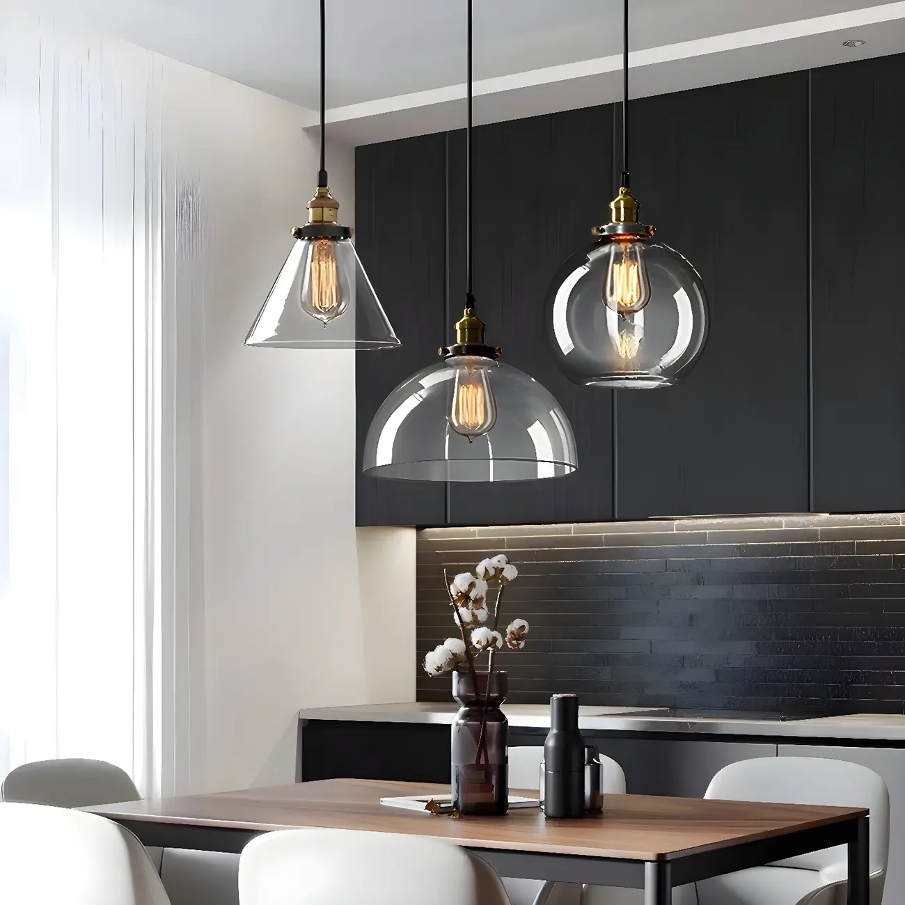 Industrial Geometric Stylish Clear Glass Kitchen Pendant Light | homeyfad