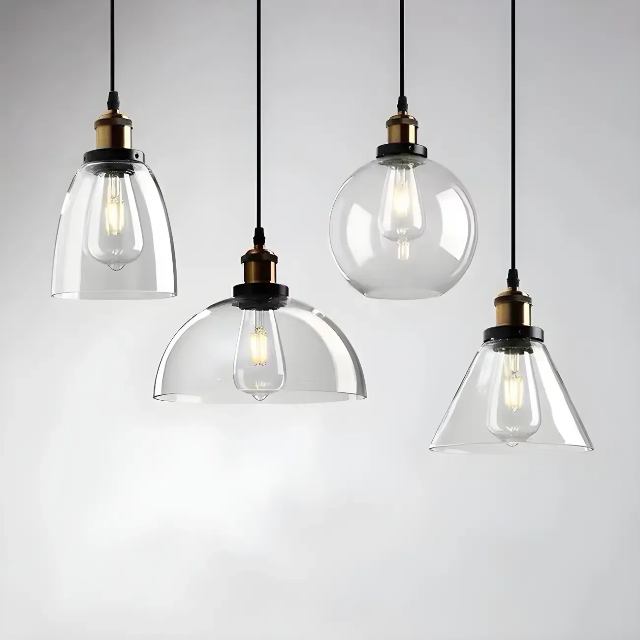 Industrial Geometric Stylish Clear Glass Kitchen Pendant Light
