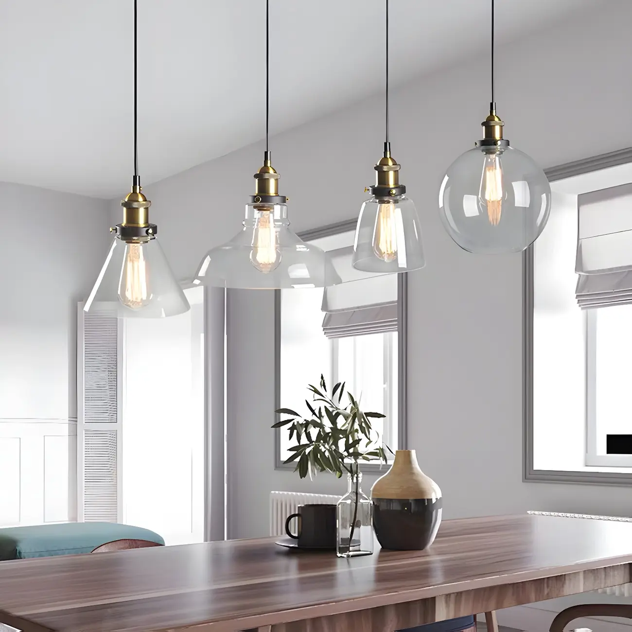 Industrial Geometric Stylish Clear Glass Kitchen Pendant Light | homeyfad