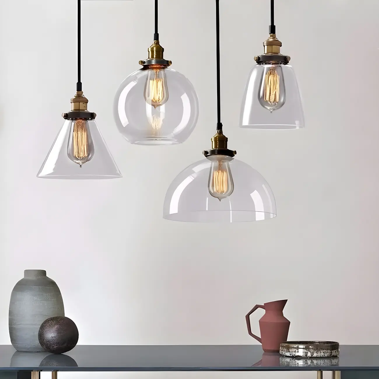Industrial Geometric Stylish Clear Glass Kitchen Pendant Light | homeyfad