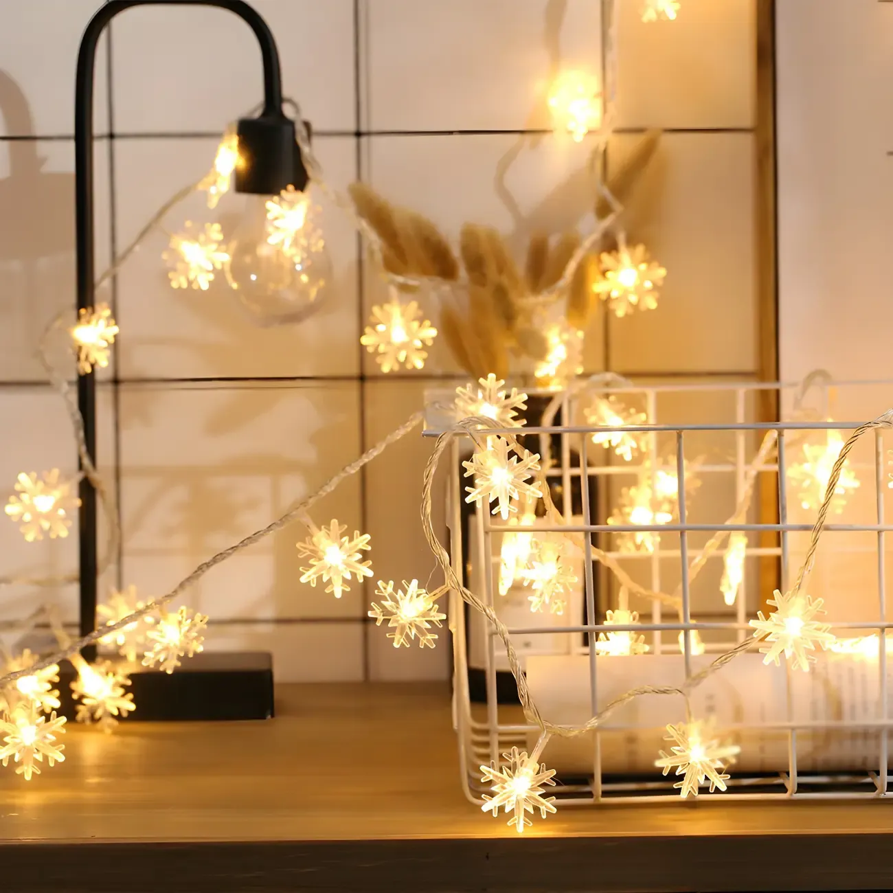 Battery Snowflake LED Warm White String Light Image - 3