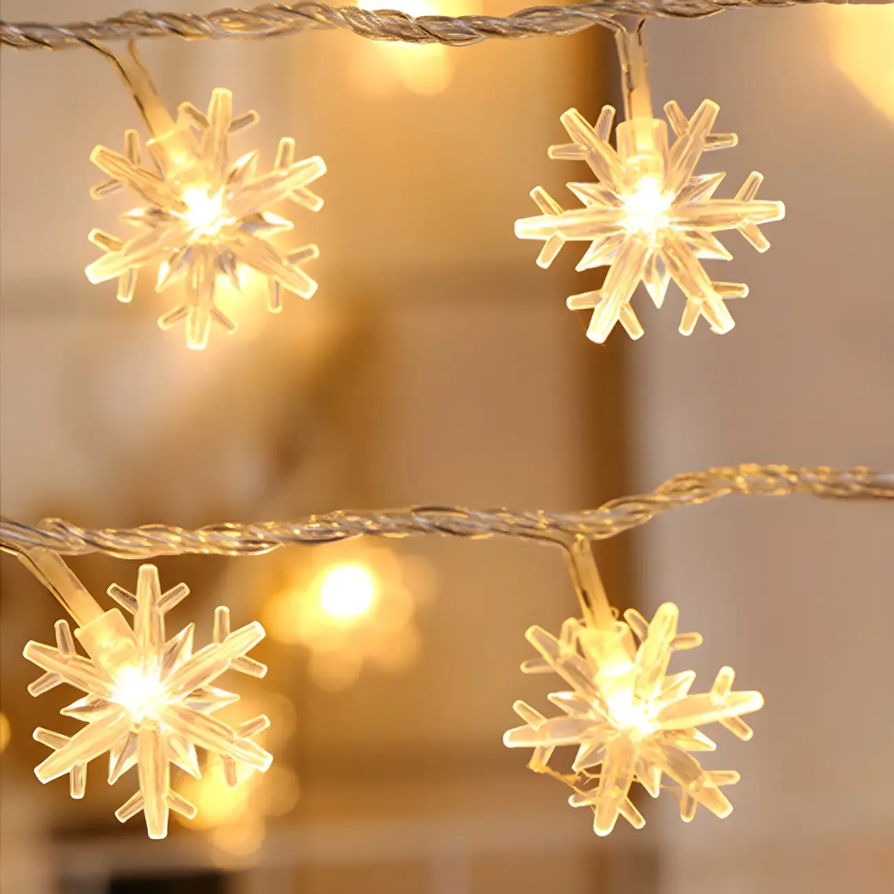 Battery Snowflake LED Warm White String Light Image - 7