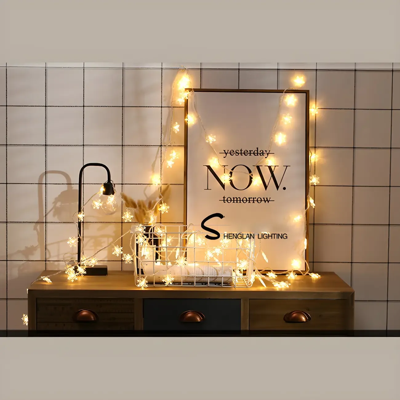 Battery Snowflake LED Warm White String Light Image - 5