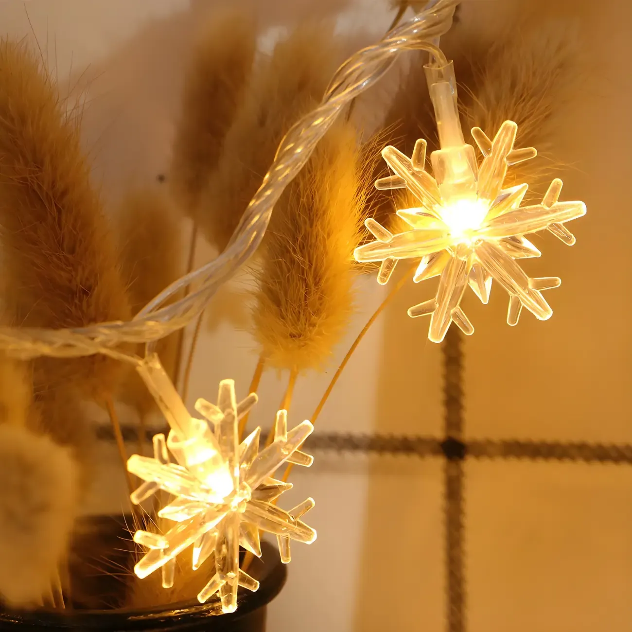 Battery Snowflake LED Warm White String Light Image - 8