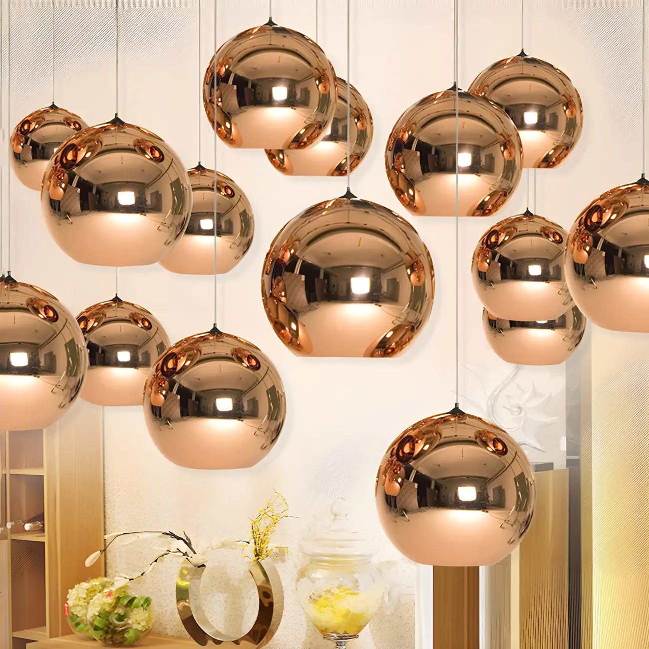 Mirrored Glass Globe Kitchen Hanging Pendant Light Image - 4 | homeyfad