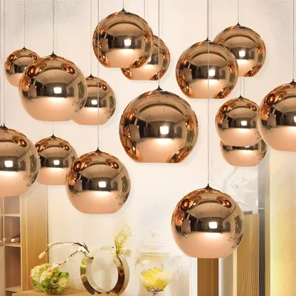 Mirrored Glass Globe Kitchen Hanging Pendant Light Image - 6