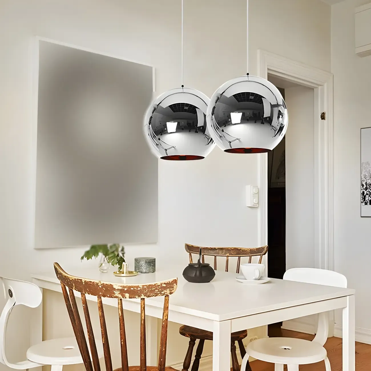 Mirrored Glass Globe Kitchen Hanging Pendant Light Image - 10