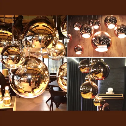 Mirrored Glass Globe Kitchen Hanging Pendant Light Image - 15