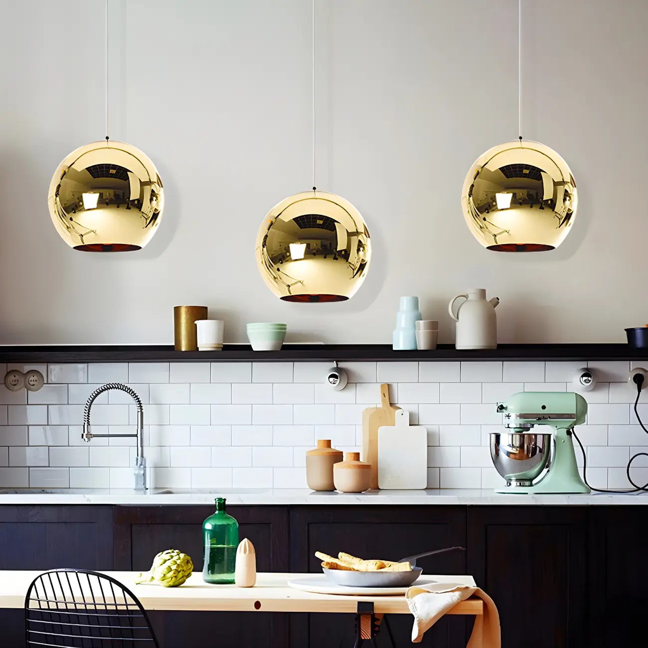 Mirrored Glass Globe Kitchen Hanging Pendant Light Image - 1 | homeyfad