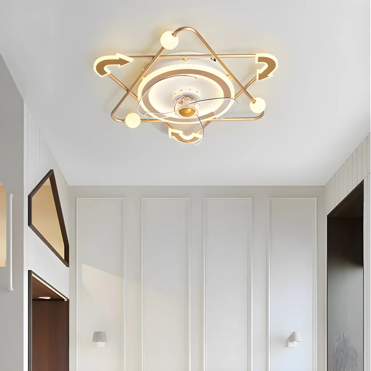 Modern Gold/Black Geometric Ceiling Fan with Light Image - 1 | homeyfad
