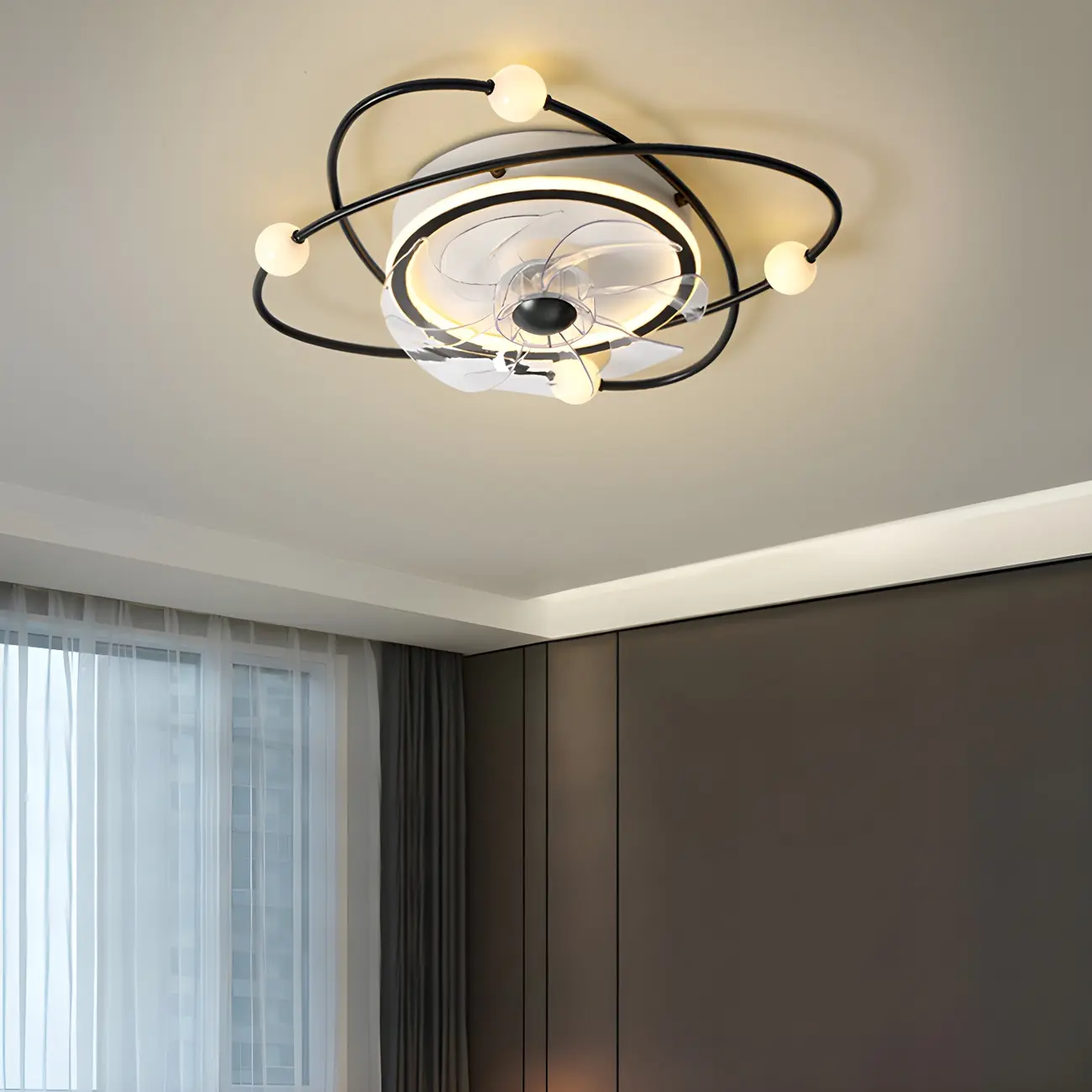 Modern Gold/Black Geometric Ceiling Fan with Light Image - 2 | homeyfad