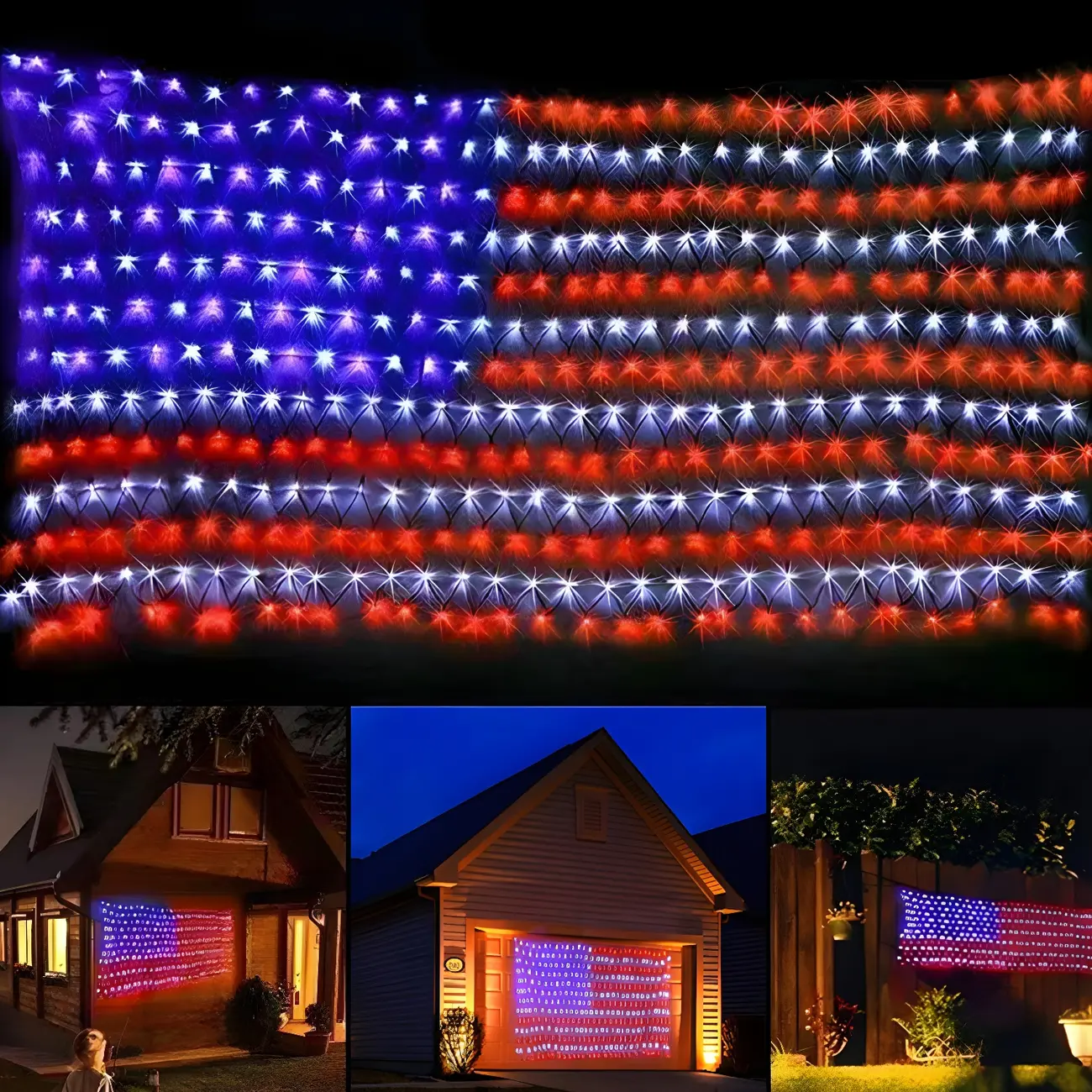 Patriotic Flag Net Design LED Rectangle String Light Image - 3 | homeyfad