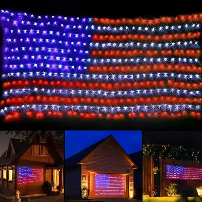 Patriotic Flag Net Design LED Rectangle String Light Image - 3