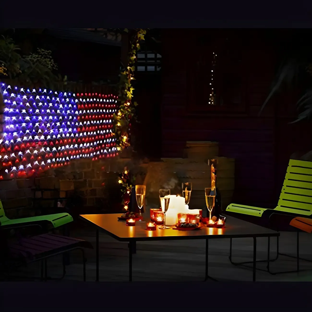 Patriotic Flag Net Design LED Rectangle String Light Image - 1
