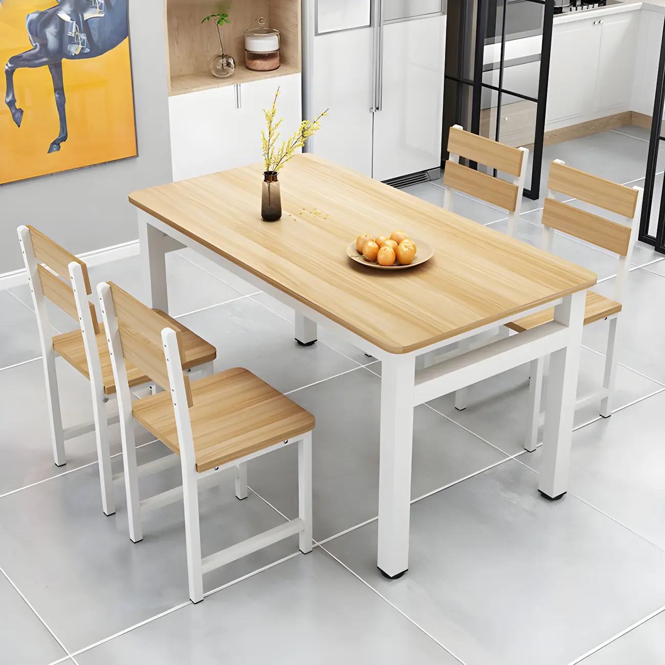 Rectangle Modern Wood Natural 5 Piece Dining Table Set Image - 2 | homeyfad