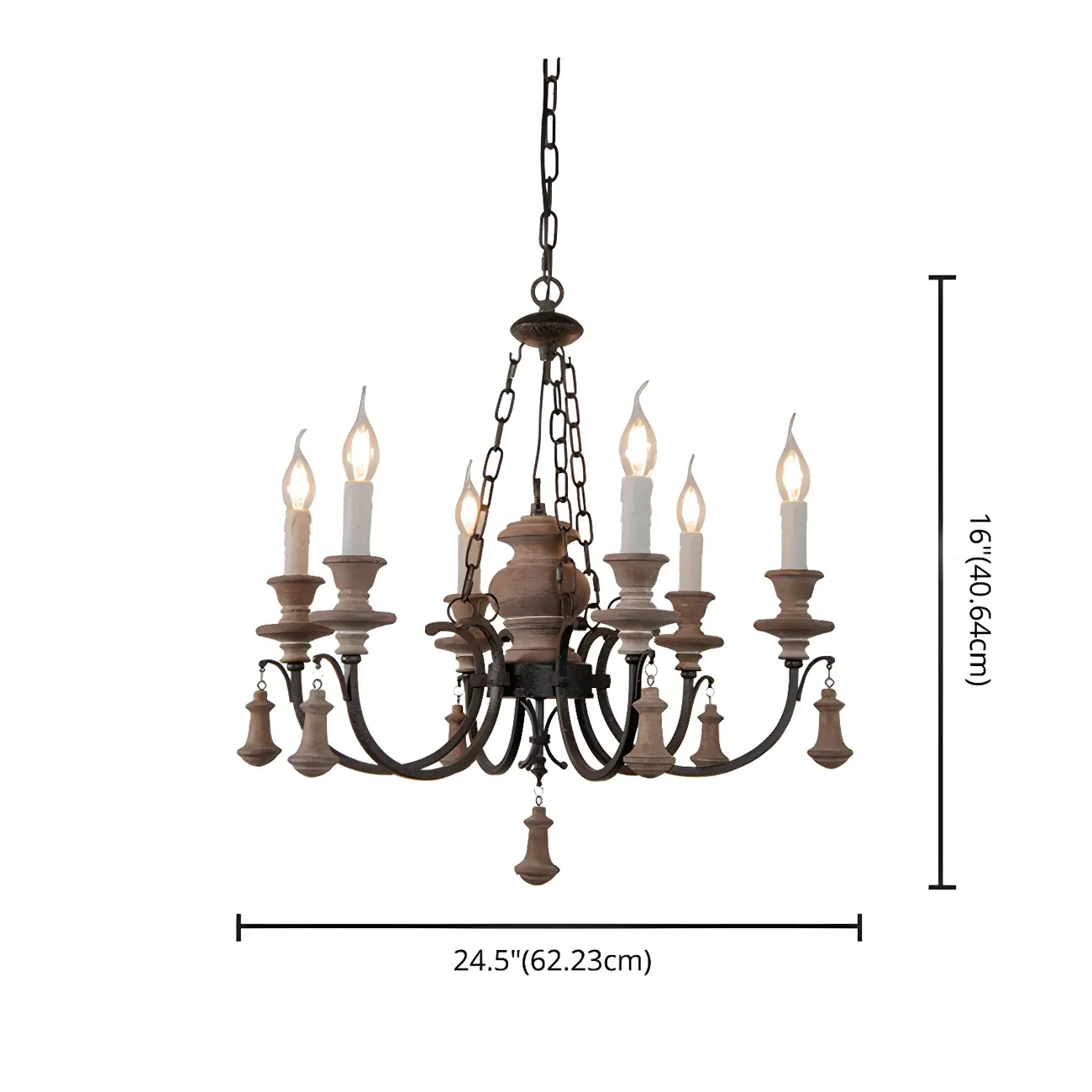 Rustic Farmhouse Brown Wood 6-Light Candelabra Chandelier Image - 11 | homeyfad