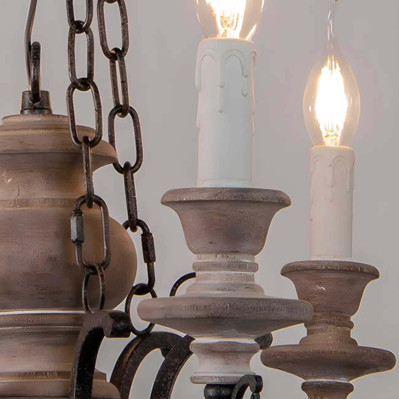 Rustic Farmhouse Brown Wood 6-Light Candelabra Chandelier Image - 12 | homeyfad