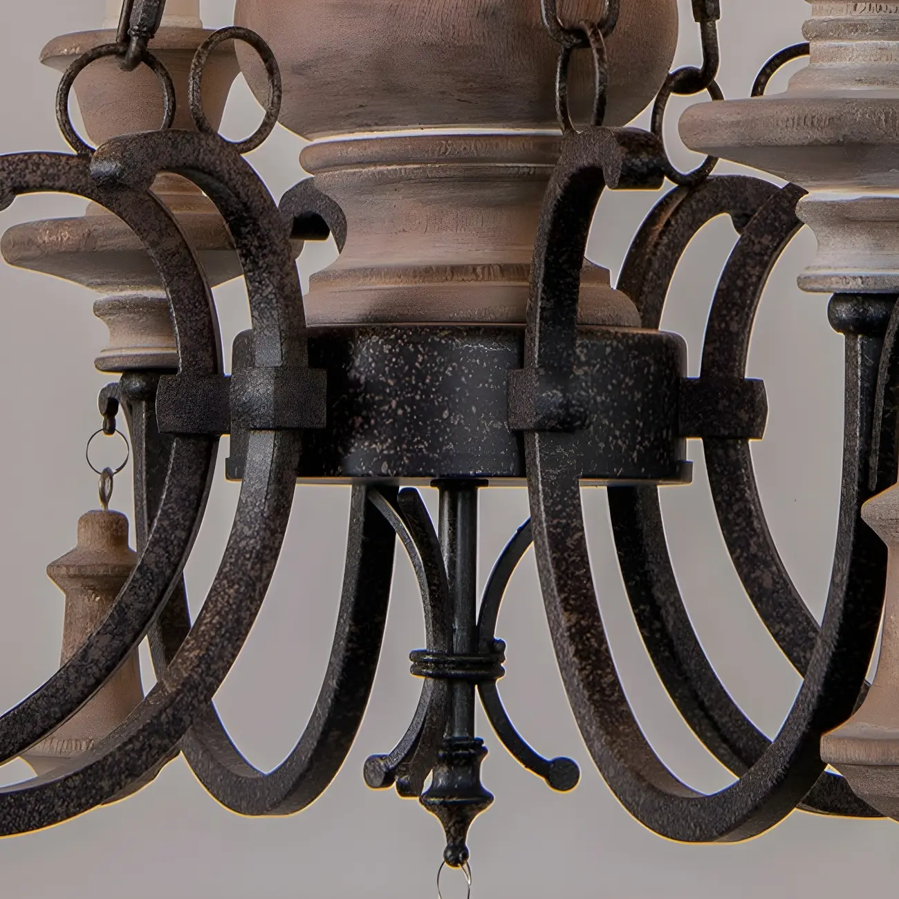 Rustic Farmhouse Brown Wood 6-Light Candelabra Chandelier Image - 13 | homeyfad