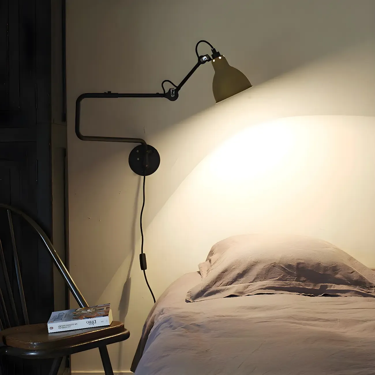 Industrial Black Swing Arm Aluminum Shade Wall Light Image - 1