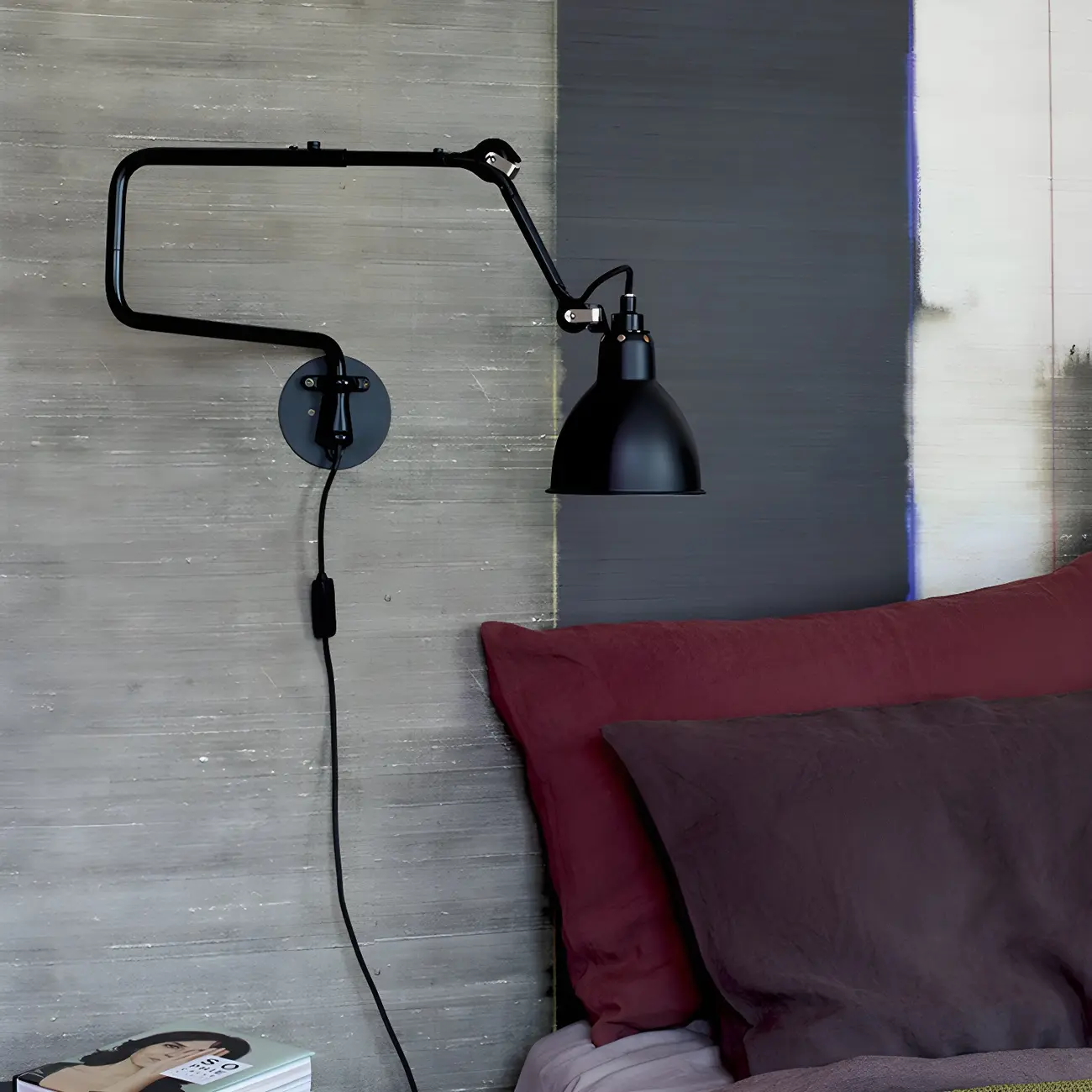 Industrial Black Swing Arm Aluminum Shade Wall Light Image - 3 | homeyfad